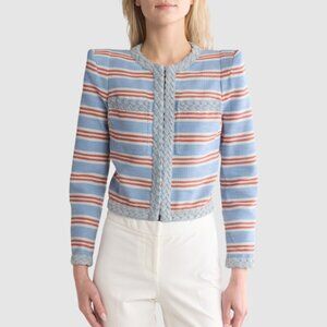 Veronica Beard Arrowe Striped Jacket NEW Multicolor Blue Braided Trim Blazer 12